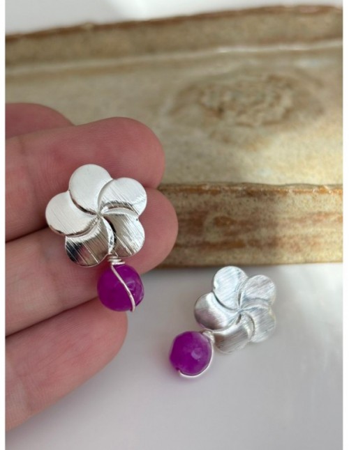 AROS BAÑADOS PLATA PIEDRA MORADA