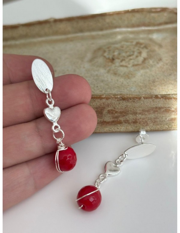 AROS BAÑADOS PLATA PIEDRA ROJA