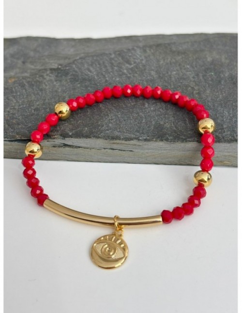 PULSERA BAÑADA EN ORO  CRISTALES ROJOS