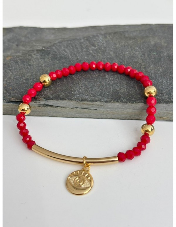 PULSERA BAÑADA EN ORO  CRISTALES ROJOS