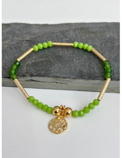 PULSERA BAÑADA EN ORO  CRISTALES VERDES