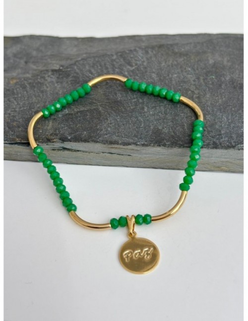 PULSERA BAÑADA EN ORO  CRISTALES VERDES