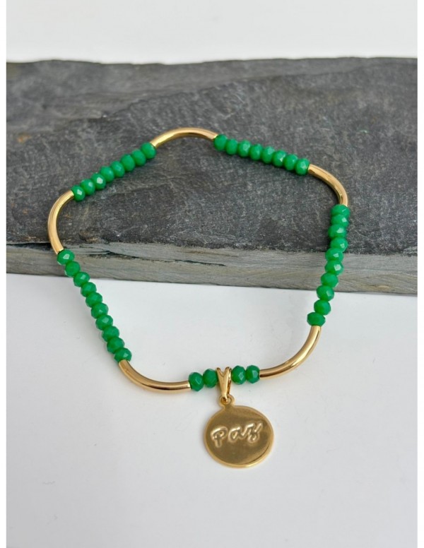 PULSERA BAÑADA EN ORO  CRISTALES VERDES
