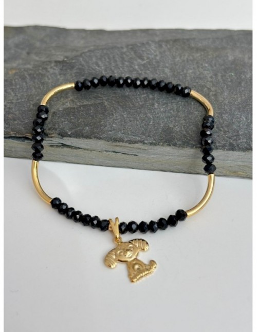PULSERA BAÑADA EN ORO  CRISTALES NEGROS