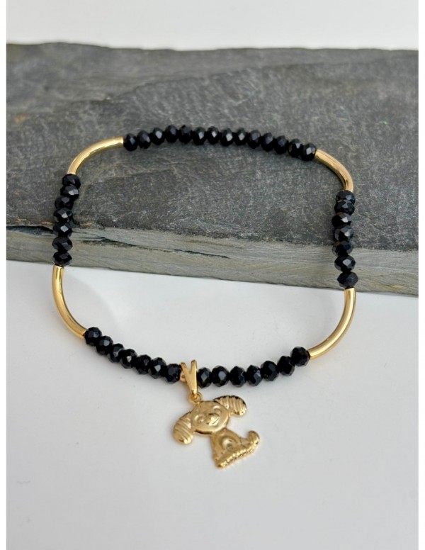 PULSERA BAÑADA EN ORO  CRISTALES NEGROS