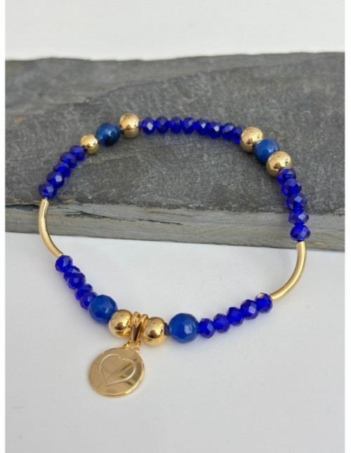 PULSERA BAÑADA EN ORO  CRISTALES AZULES