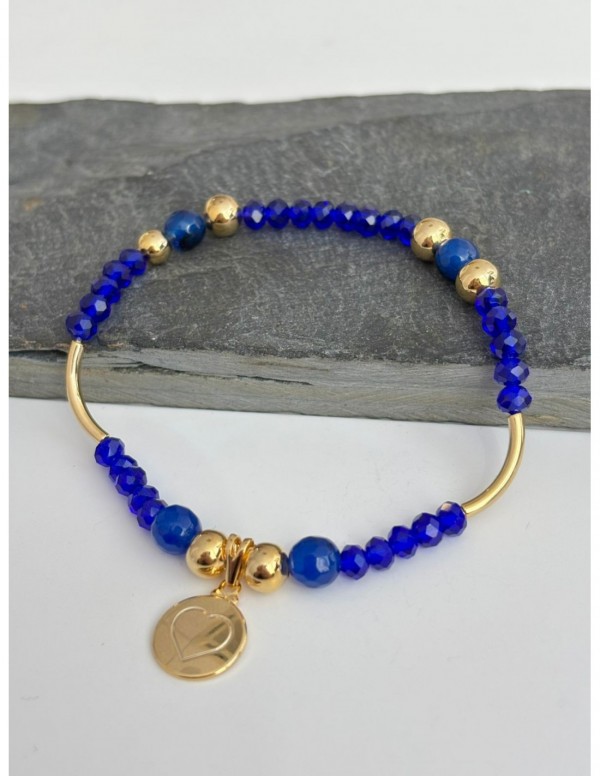 PULSERA BAÑADA EN ORO  CRISTALES AZULES 4MM