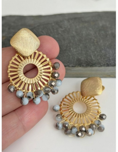 AROS BAÑADOS EN ORO CRISTALES GRISES MATIZADOS