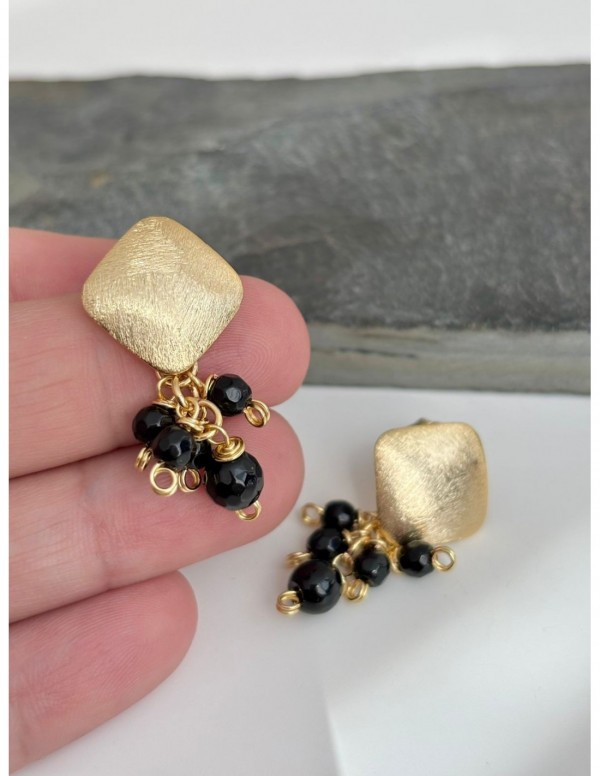 AROS BAÑADOS EN ORO CRISTALES NEGROS