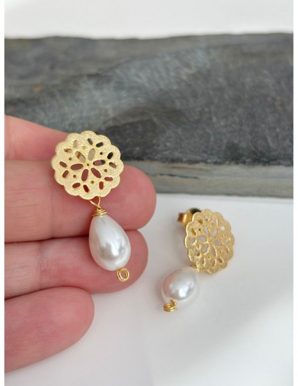 AROS BAÑADOS EN ORO PERLA BLANCA