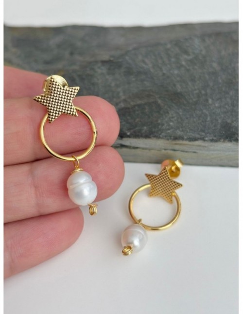 AROS BAÑADOS EN ORO BASE ESTRELLA PERLA DE RIO