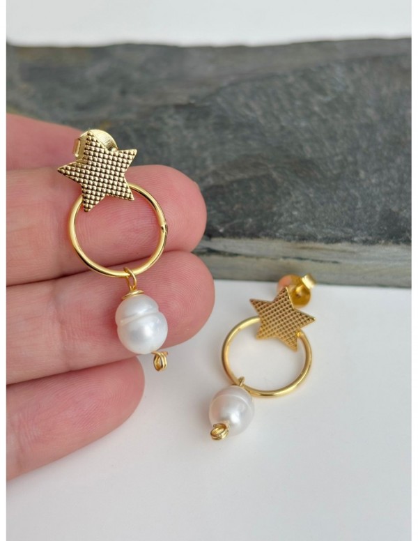 AROS BAÑADOS EN ORO BASE ESTRELLA PERLA DE RIO