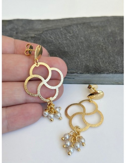 AROS BAÑADOS EN ORO PIEDRAS BLANCAS