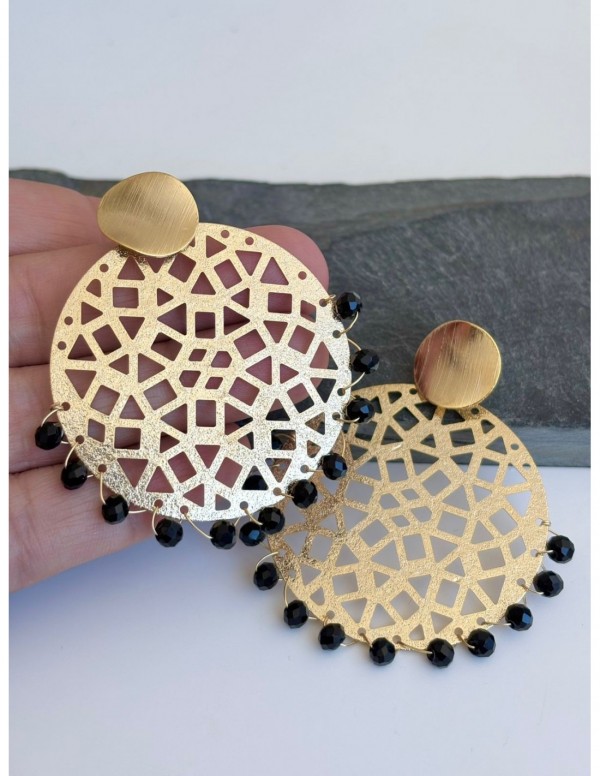 AROS BAÑADOS EN ORO CRISTAL NEGRO