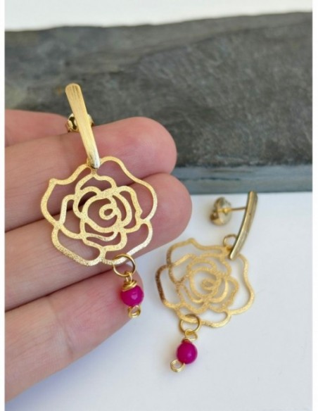 AROS BAÑADOS EN ORO PIEDRA FUCSIA