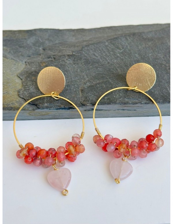 AROS BAÑADOS EN ORO PIEDRA ROSADA