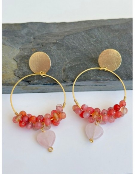 AROS BAÑADOS EN ORO PIEDRA ROSADA