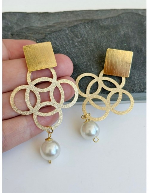 AROS BAÑADOS EN ORO PIEDRA BLANCA