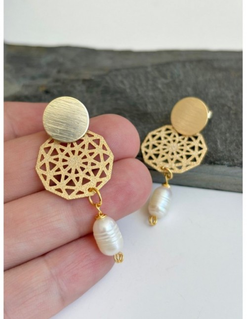 AROS BAÑADOS EN ORO PIEDRA BLANCA