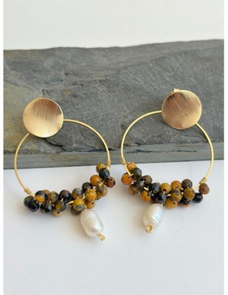 AROS BAÑADOS EN ORO PIEDRA BLANCA