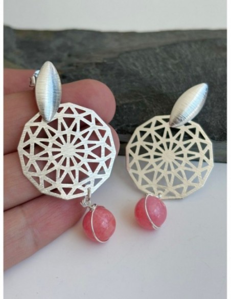 AROS BAÑADOS EN PLATA PIEDRA ROSADA