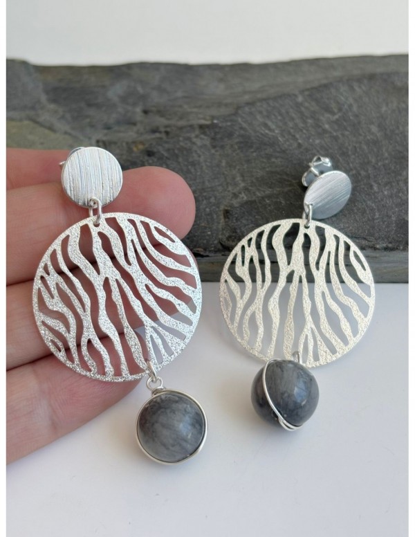 AROS BAÑADOS EN PLATA PIEDRA GRIS