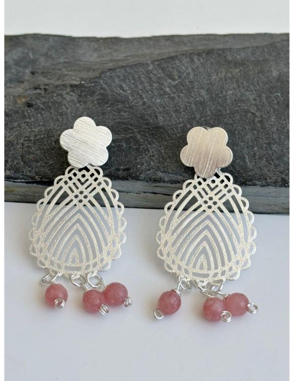 AROS BAÑADOS EN PLATA PIEDRA ROSADA