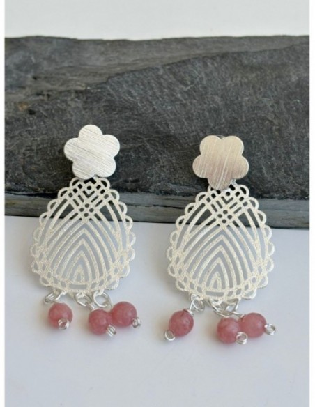 AROS BAÑADOS EN PLATA PIEDRA ROSADA