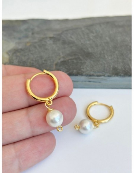 AROS BAÑADOS EN ORO PIEDRA BLANCA