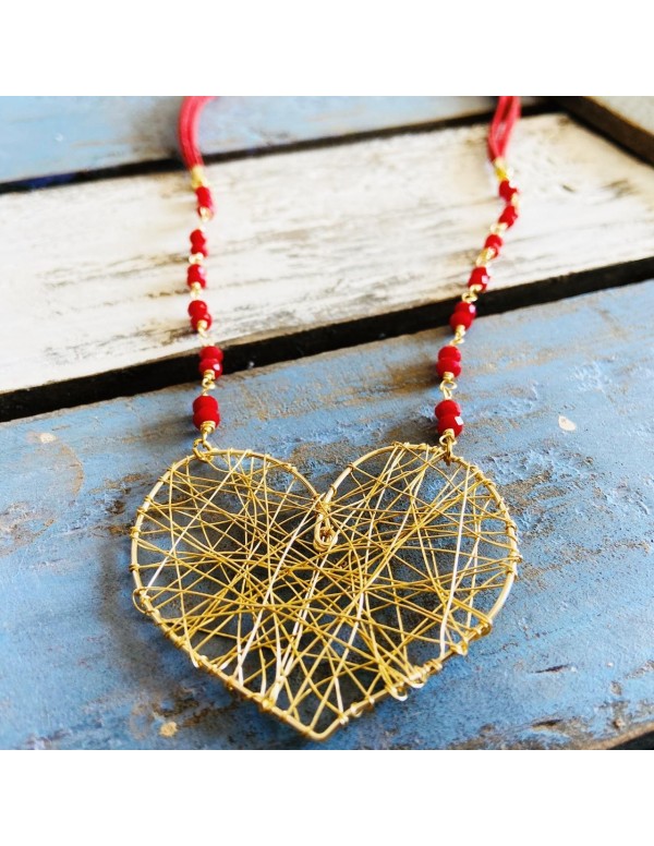 COLLAR BANO DE ORO CRISTALES ROJOS