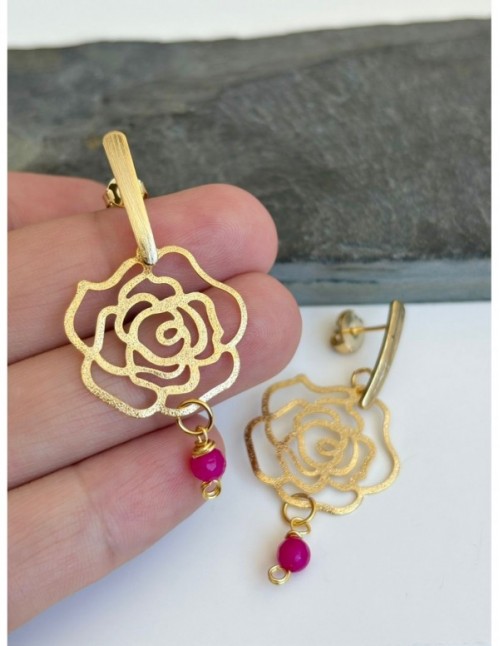 AROS BAÑADOS EN ORO PIEDRA FUCSIA 2