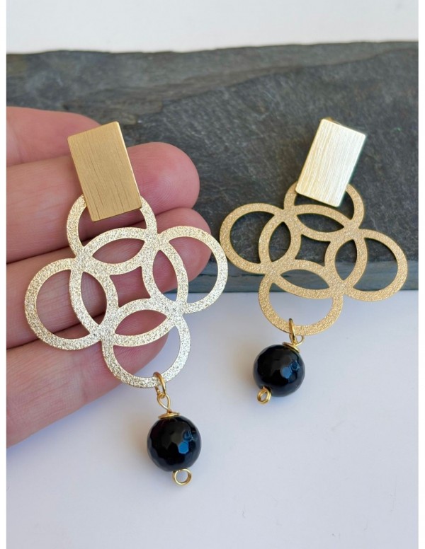 AROS BAÑADOS EN ORO PIEDRA NEGRA