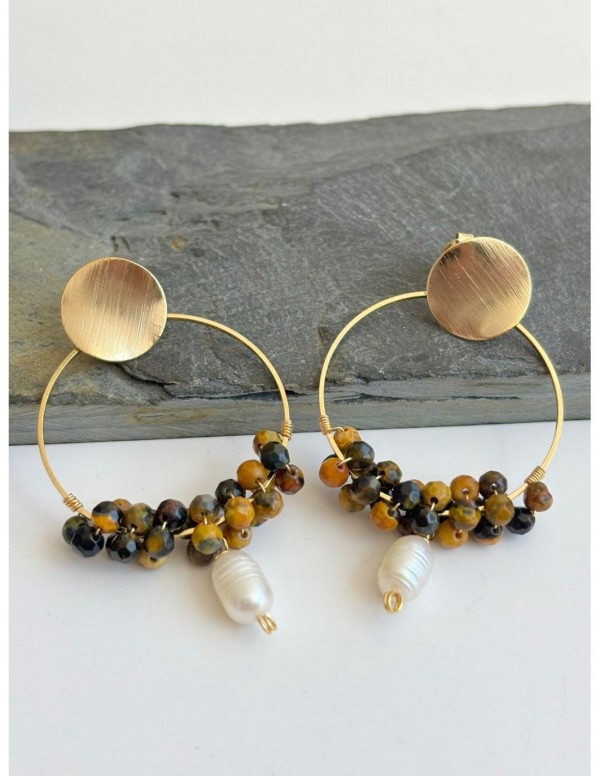 AROS BAÑADOS EN ORO PIEDRA BLANCA