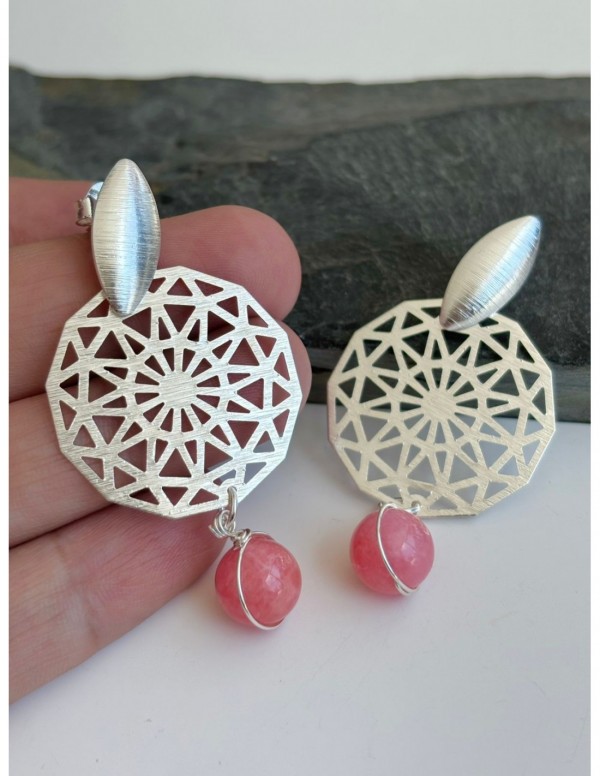 AROS BAÑADOS EN PLATA PIEDRA ROSADA