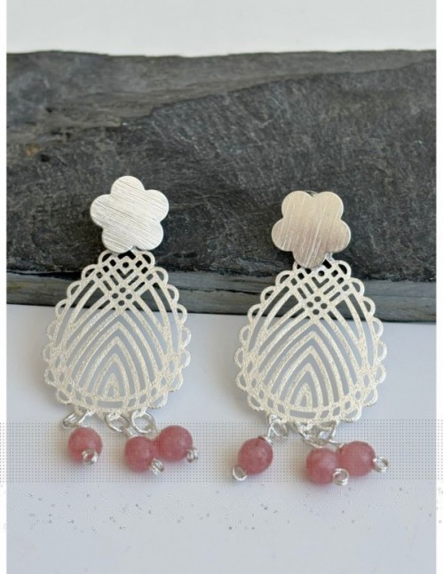 AROS BAÑADOS EN PLATA PIEDRA ROSADA 2