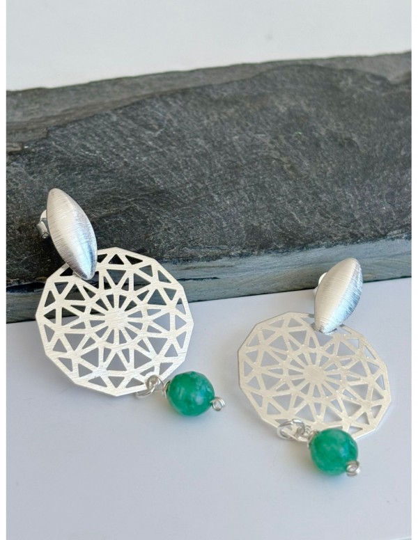 AROS BAÑADOS EN PLATA PIEDRA VERDE
