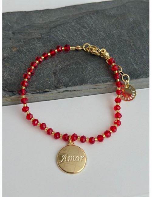 PULSERA BAÑADA EN ORO CRISTALES ROJOS 2