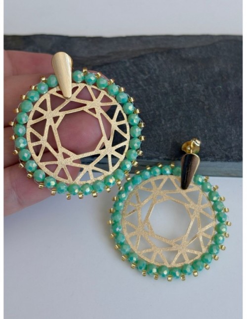 AROS BAÑADOS EN ORO CRISTALES VERDES