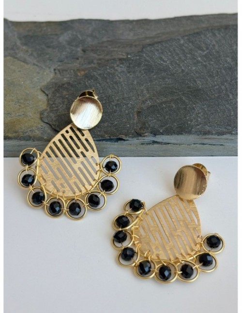 AROS BAÑADOS EN ORO CRISTALES NEGROS