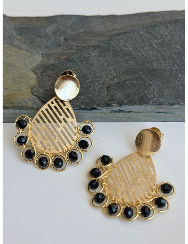 AROS BAÑADOS EN ORO CRISTALES NEGROS