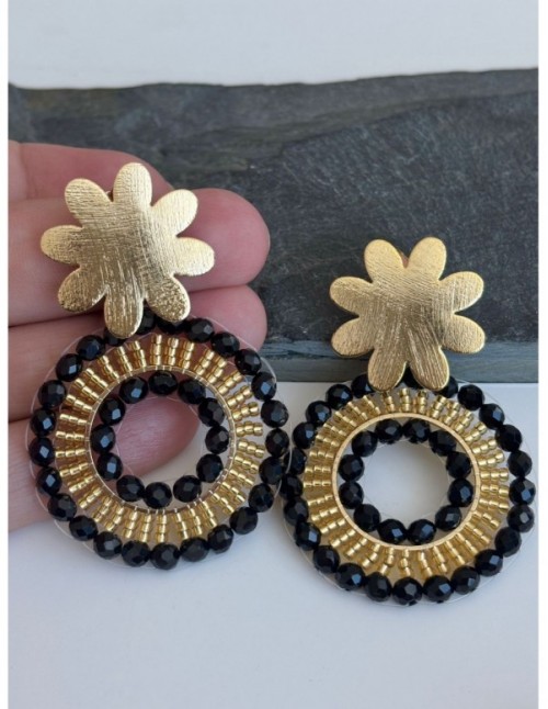 AROS BAÑADOS EN ORO CRISTALES NEGROS