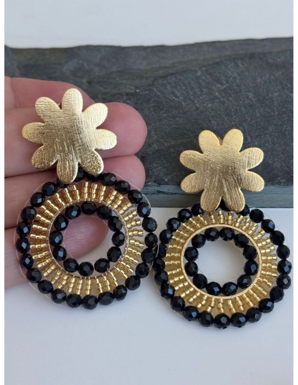 AROS BAÑADOS EN ORO CRISTALES NEGROS