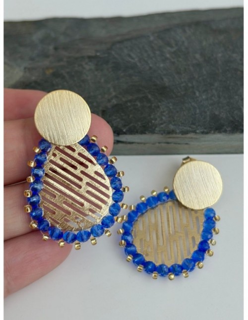 AROS BAÑADOS EN ORO CRISTALES AZULES