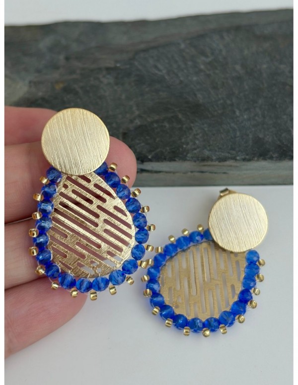 AROS BAÑADOS EN ORO CRISTALES AZULES