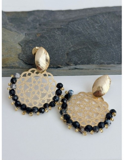 AROS BAÑADOS EN ORO CRISTALES NEGROS