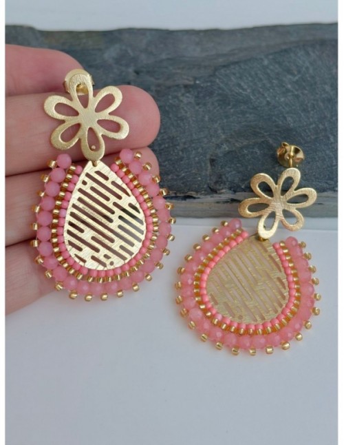 AROS BAÑADOS EN ORO PIEDRA ROSADA