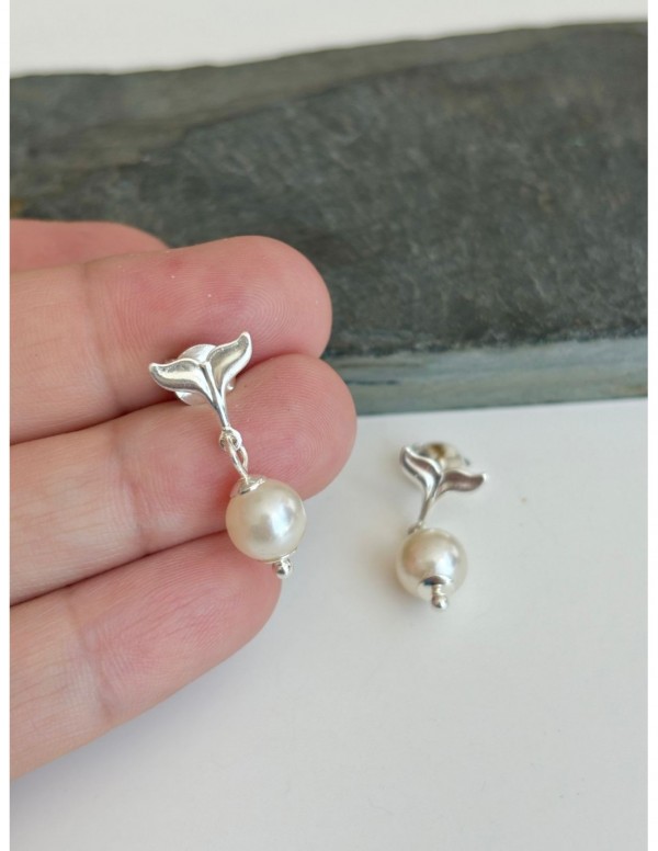 AROS BAÑADOS EN PLATA PERLA BLANCA