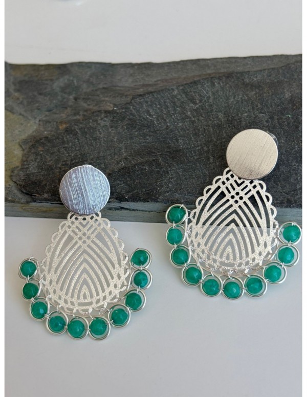 AROS BAÑADOS EN PLATA PIEDRA VERDE AGATA