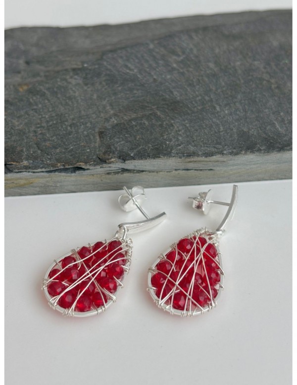AROS BAÑADOS EN PLATA CRISTAL ROJO
