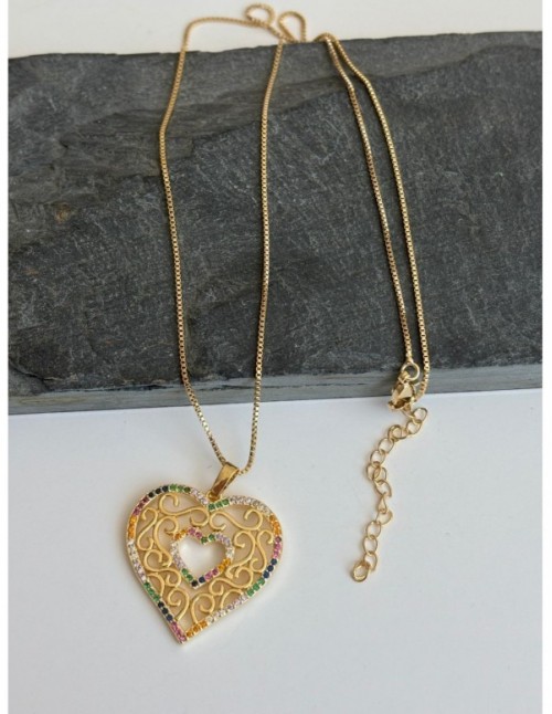 COLLAR BAÑADO EN ORO CORAZON 45+5CMS